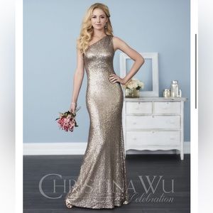 Christina Wu rose gold bridesmaid dress